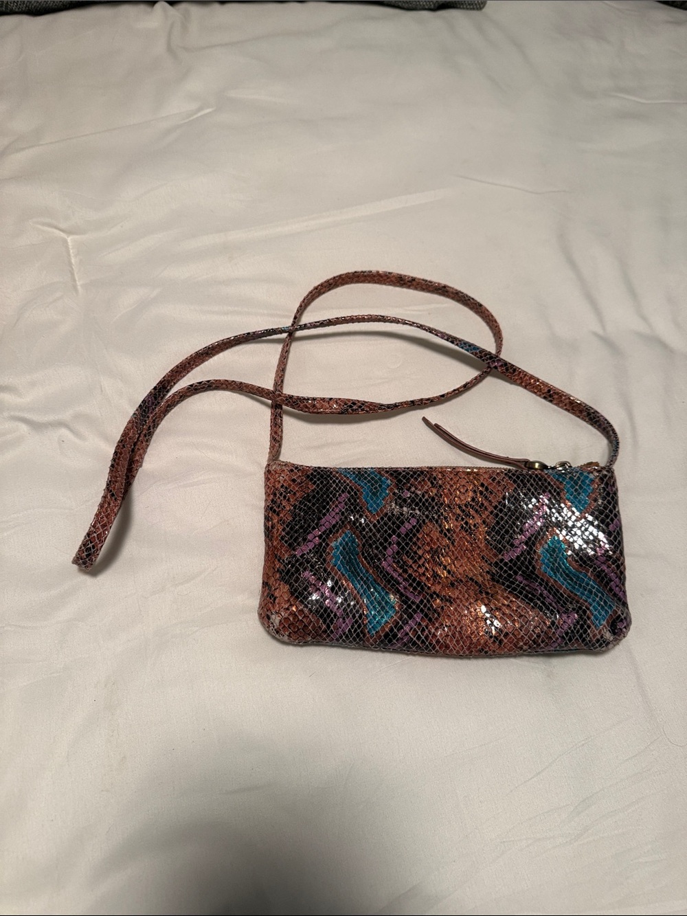 HOBO Snake-Print Crossbody Bag in Brown, Teal, and Purple